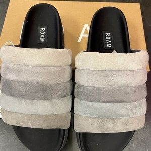 Roam Pillar Sandal Faux Grey Suede Slipper Multiple Sizes